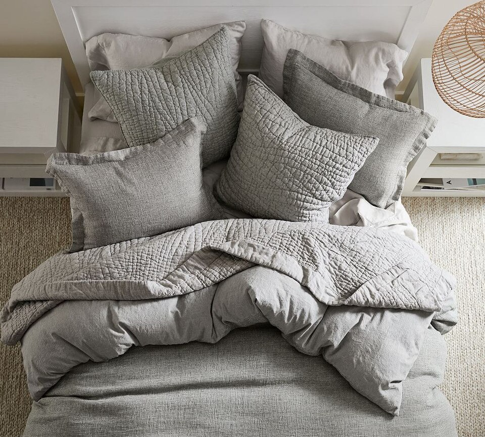 Belgian Flax Linen Waffle Quilt Cover & Pillowcases Chambray